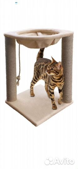 Когтеточка для кошек столбик с гамаком лежанкой