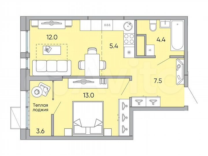 2-к. квартира, 45,9 м², 11/18 эт.