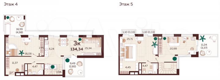 3-к. квартира, 134,3 м², 4/9 эт.