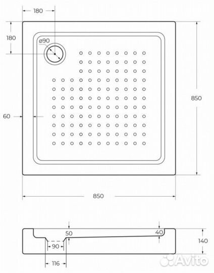 Поддон акриловый квадратный Cezares tray-A-A-85-15