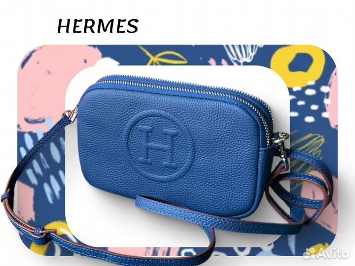 Сумка женская Hermes, маленькая, синяя