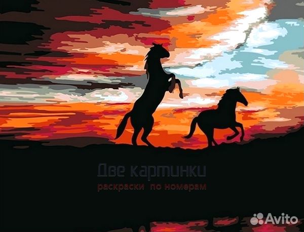 Картина по номерам 40x50 Лошади на закате дня