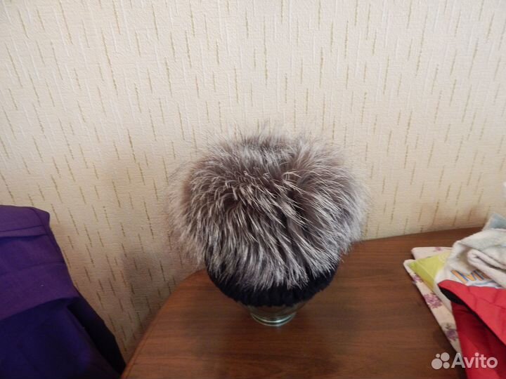 Шапка норковая вязаная с чернобуркой