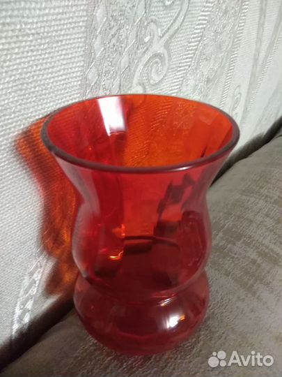Ваза из красного стекла 15см СССР, винтаж