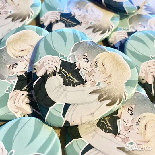 Аль-Хайтам и Кавех - Значок-сердечко глянец