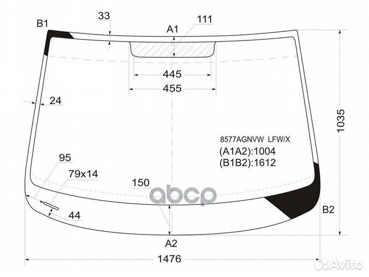Стекло лобовое (Молдинг) Volkswagen Touran 03-1