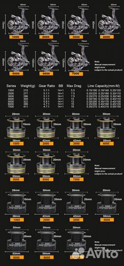 Рыболовная катушка с двойной шпулей 1000/2000