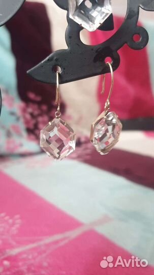 Серебряные серьги с горным хрусталем,подвес СССР