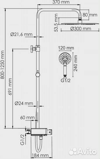 Душевая система Wasserkraft A113.116.058.CH Thermo