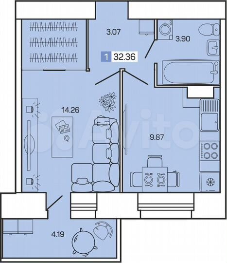 1-к. квартира, 32,4 м², 12/12 эт.