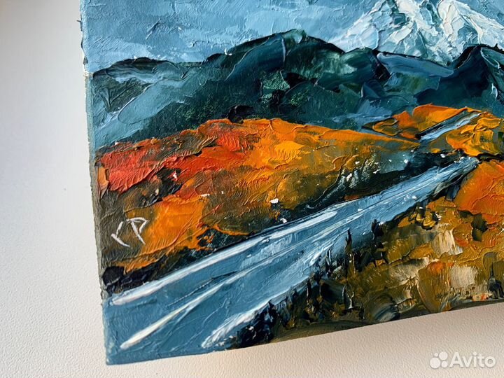 Картина маслом дорога на Эльбрус горный пейзаж