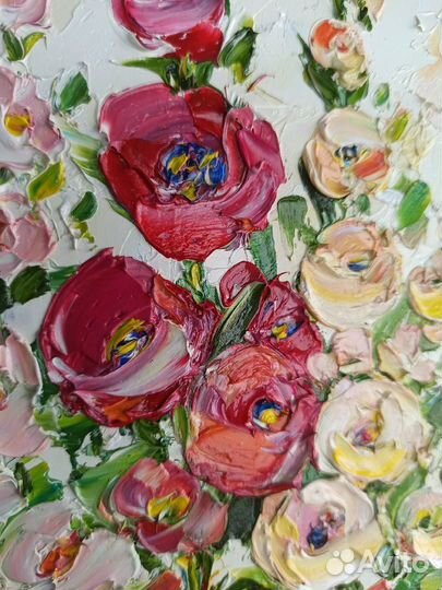 Картина цветы маслом цветочная картина 30х16см