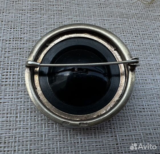 Брошь серебро 875 проба голова позолота патина