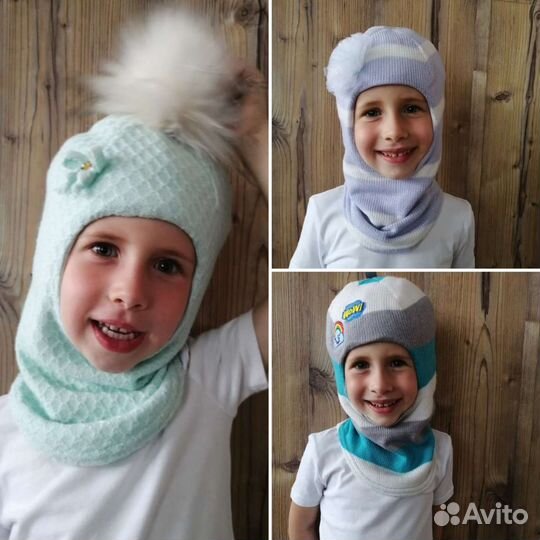 Шапка шлем для девочки зима