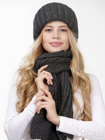 Комплект шапка и шарф женский, шерсть