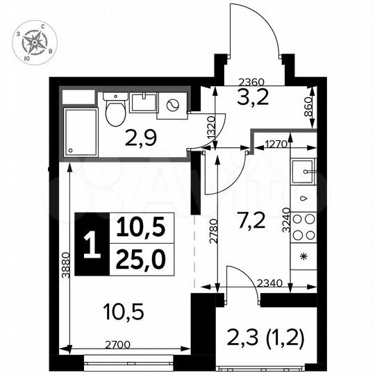 Квартира-студия, 25 м², 12/24 эт.