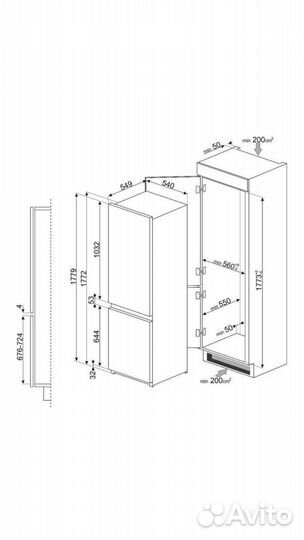 Встраиваемый холодильник Smeg C8174N3E