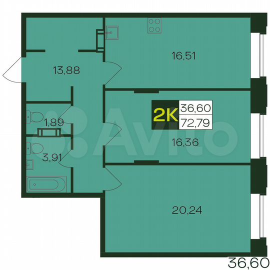 2-к. квартира, 73 м², 12/12 эт.