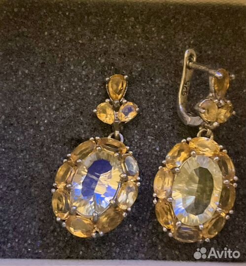 Шикарные сережки с нат цитринами,925