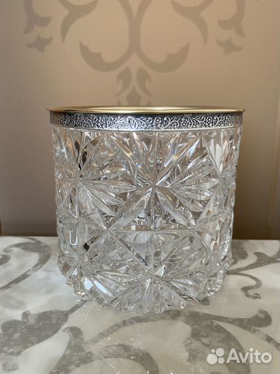 Винтажная большая ваза Салатник Хрусталь Мельхиор