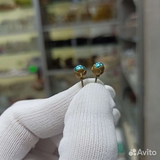 Советские Серьги Голубые Цветы Бутоны СССР Ретро