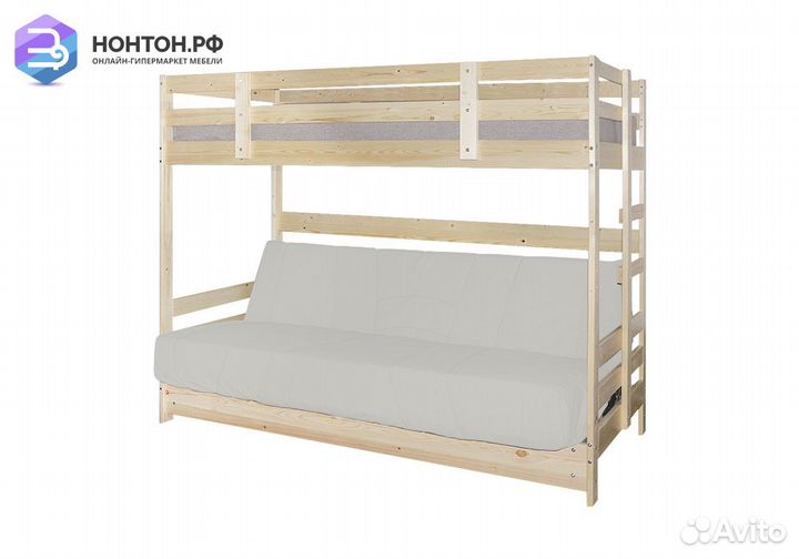 Двухъярусная кровать массив с диван-кроватью светл