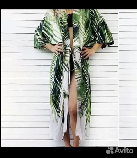 Платье макси с принтом листьев