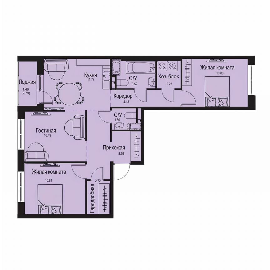 3-к. квартира, 68,3 м², 3/9 эт.