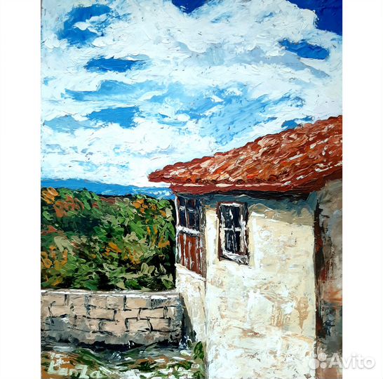 Картина маслом Южный домик, Крымский пейзаж