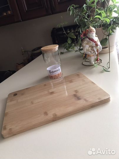 Разделочная доска бамбук. Банка стекло/ бамбук