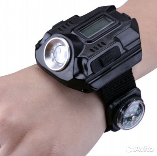 Фонарик наручный компас, часы, USB