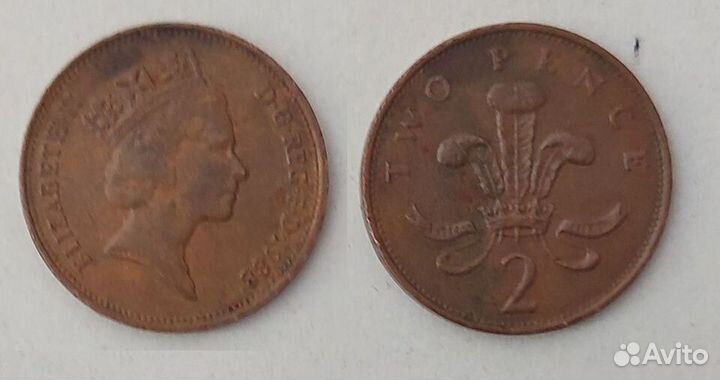 Монета 2 пенса 1988 год