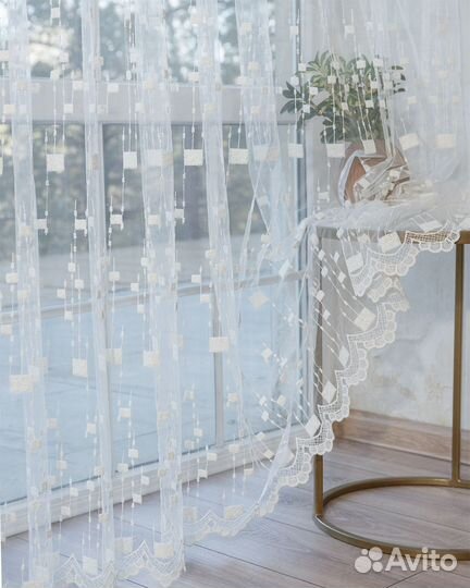 Тюль мона золото готовый на окна пошив
