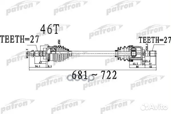 Полуось передний мост слева 27X681X60X27 ABS:4