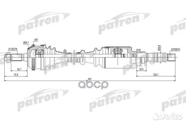 Полуось правая 21x801x58.3x22 ABS: 48T citroen:
