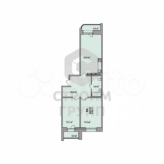 2-к. квартира, 76,7 м², 12/17 эт.