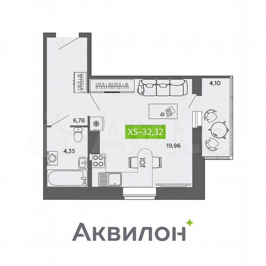 Квартира-студия, 32,3 м², 6/9 эт.