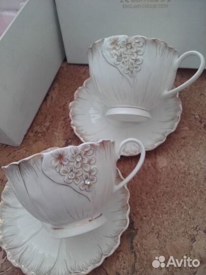 Чайные пары фарфоровые, стразы lefard