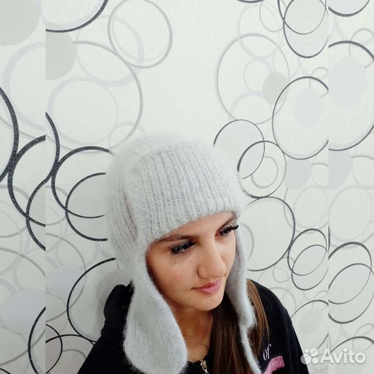 Шапка ушанка женская вязаная