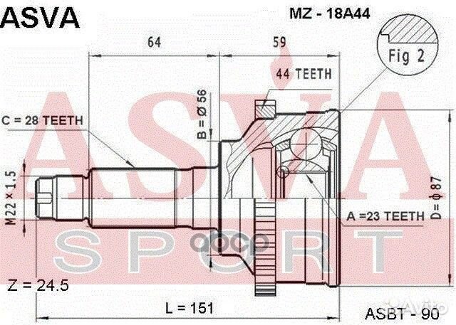 MZ-18A44 asva шрус наружный 23x56x28 MZ18A44 asva