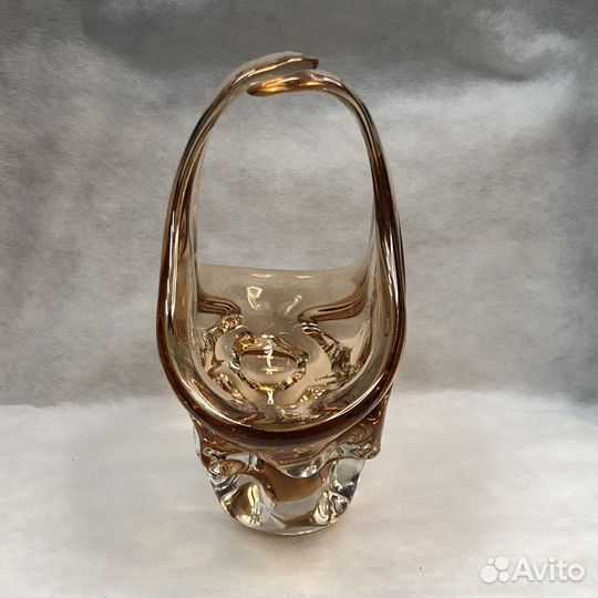 Ваза корзинка для конфет Чехословакия хрусталь