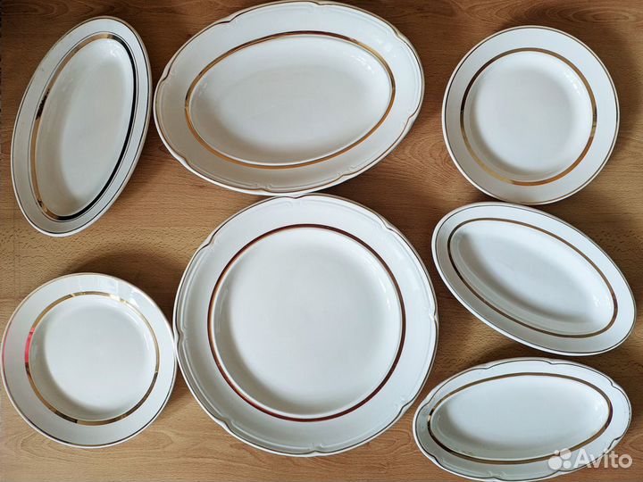 Блюдо, селедочницы, тарелки позолота Конаково СССР