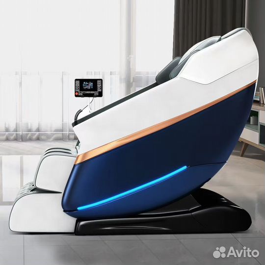 Массажное кресло 4d zero gravity серо-синее