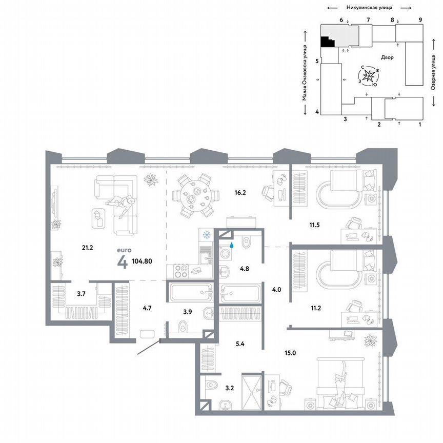 3-к. квартира, 104,8 м², 29/30 эт.