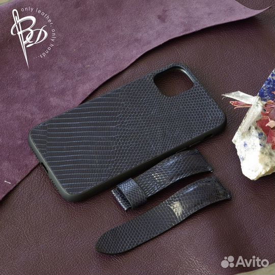 Чехол и ремешок на телефон iPhone 11. Кожа игуаны