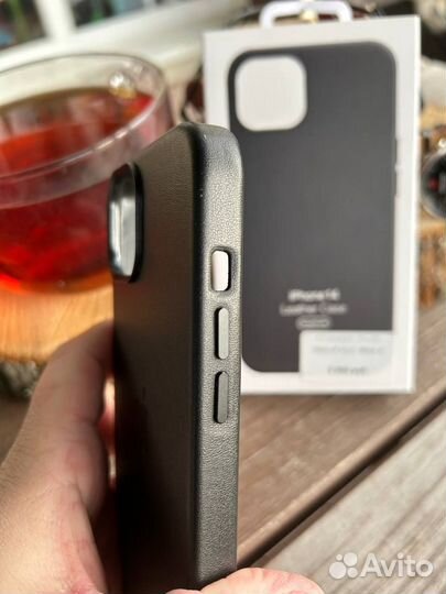 Чехол iPhone 14 Кожа черный