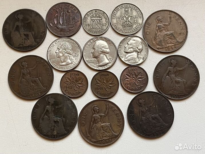 Подборка 16 монет Англия США Канада начало 20 века