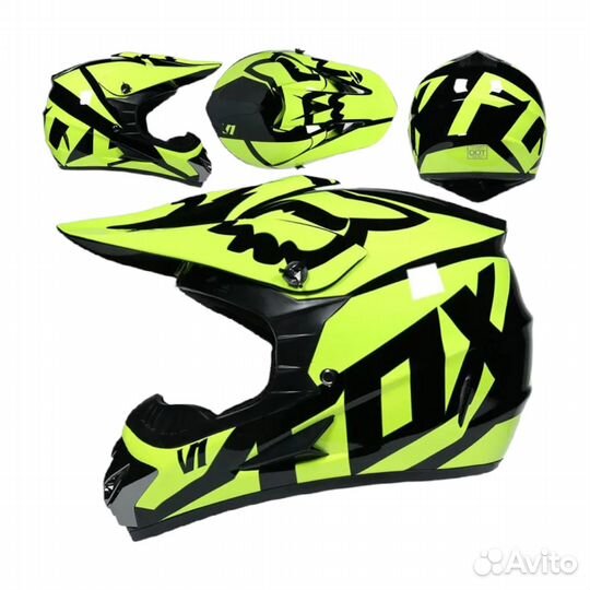 Мотошлем кроссовый FOX желто-черный