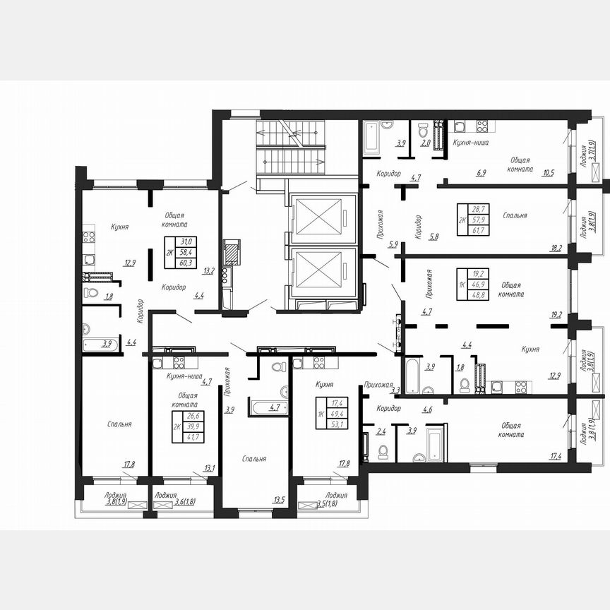1-к. квартира, 61,7 м², 10/17 эт.