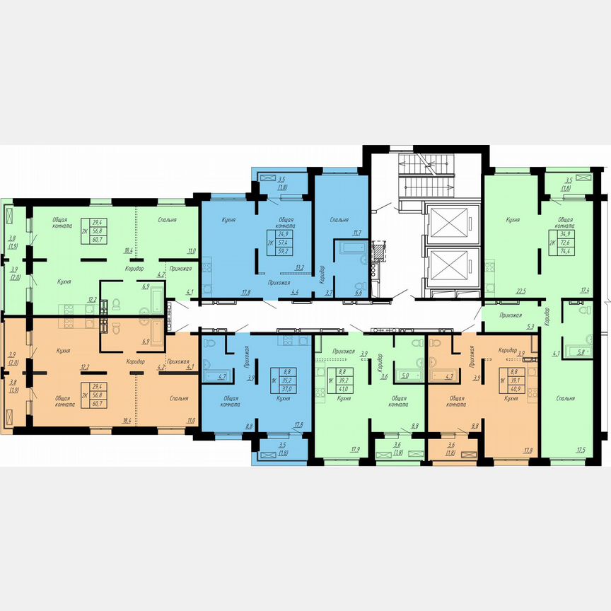 2-к. квартира, 60,7 м², 8/17 эт.
